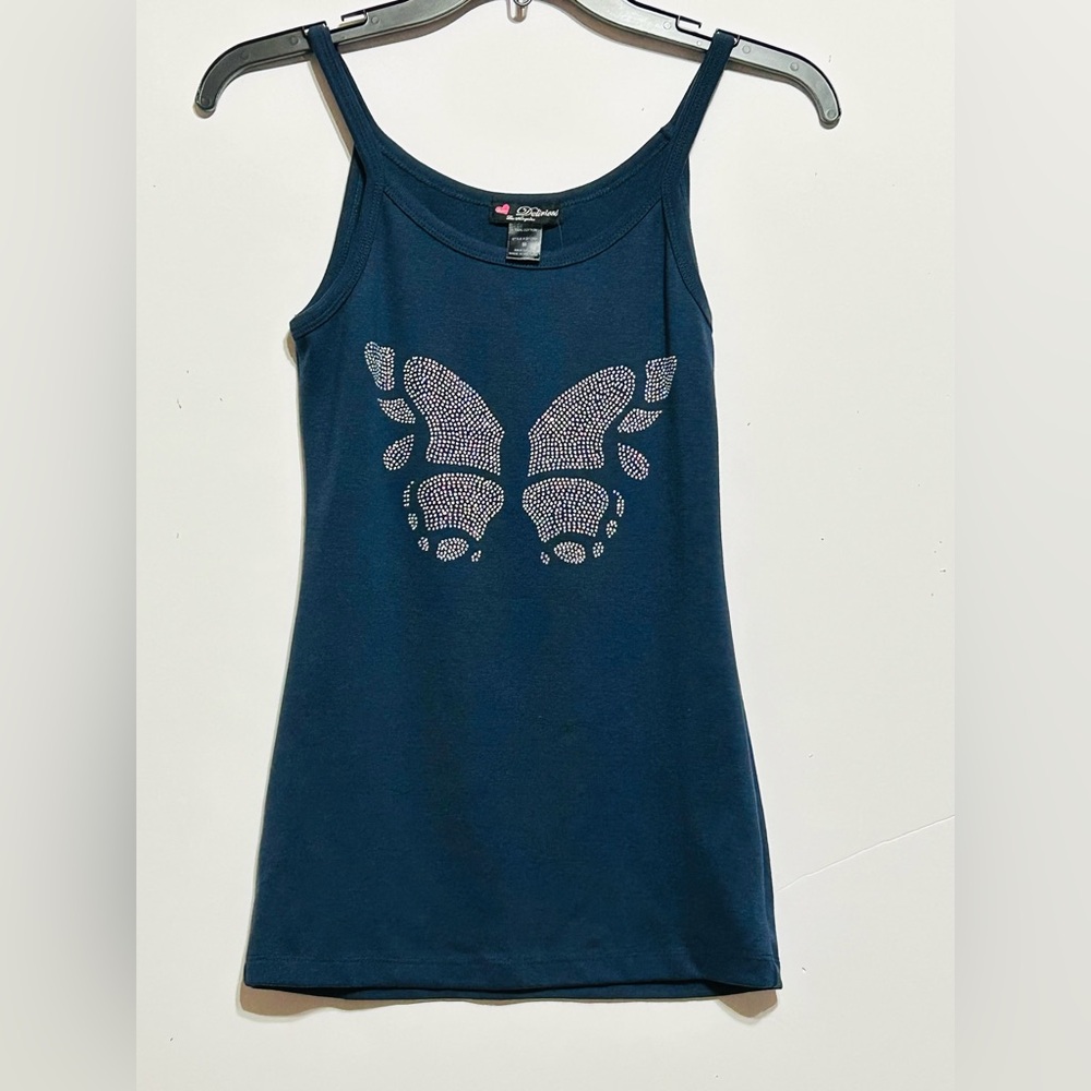 Dark Blue Tank with Sequined Butterfly